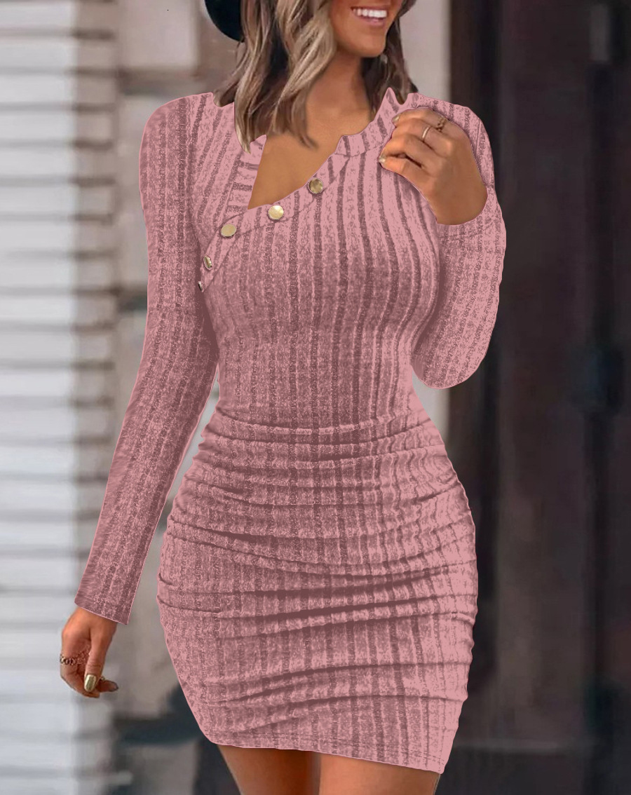 2023 new womens solid color off shoulder sloping neck tight fitting hip hugging fashionable slim fit sexy long sleeved dress