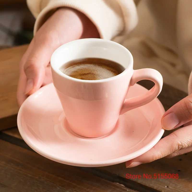 Nordic Style Tulip Shape Multicolour Macaron Espresso Cup And Saucer Set Black Itan Coffee Mug Cafe Tea ESPRESSO SHOT Glass Y251125