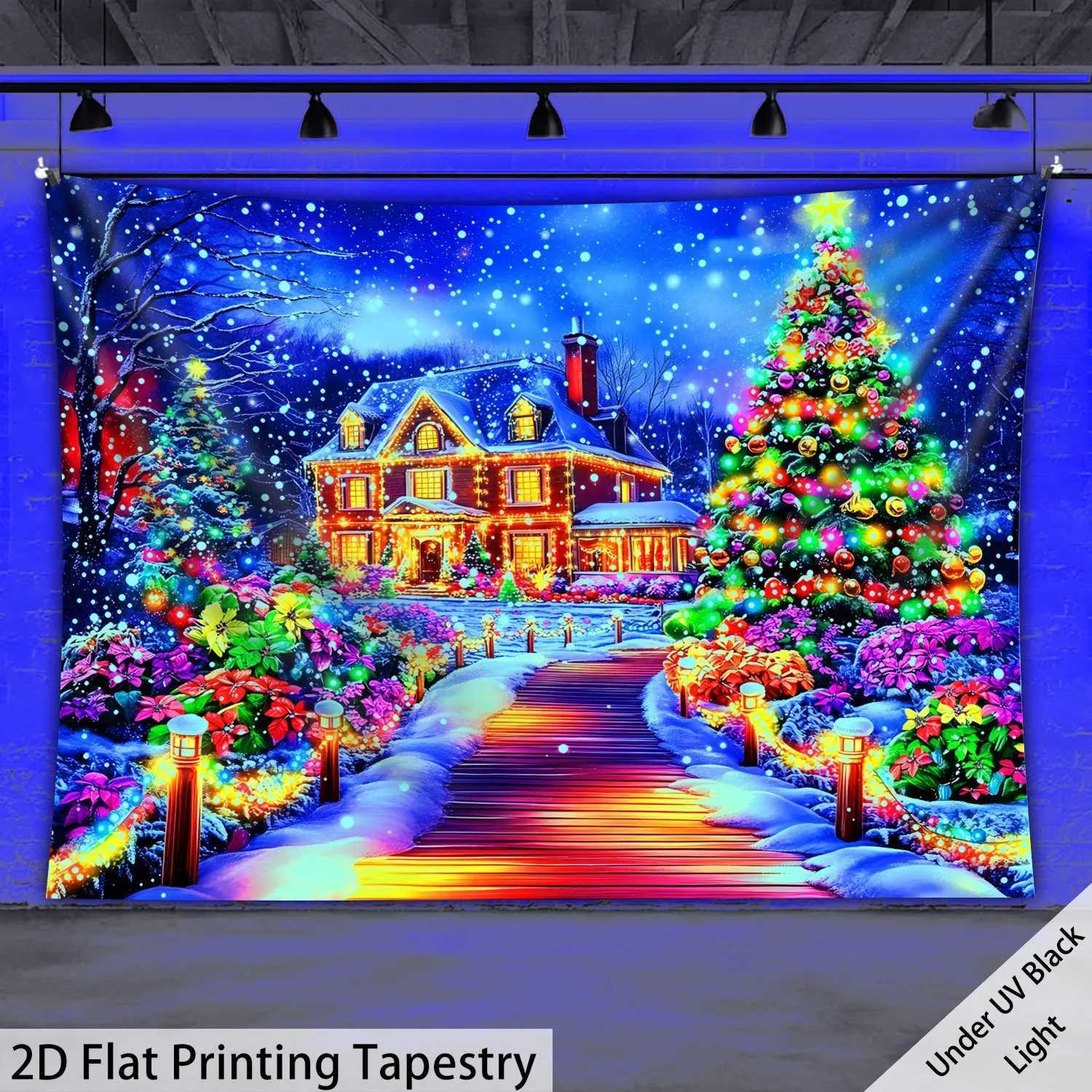 VIKAMA Flat Black Light Christmas Tapestry Party Living Room Feature Wall Music Bar Holiday Theme DecorM251125