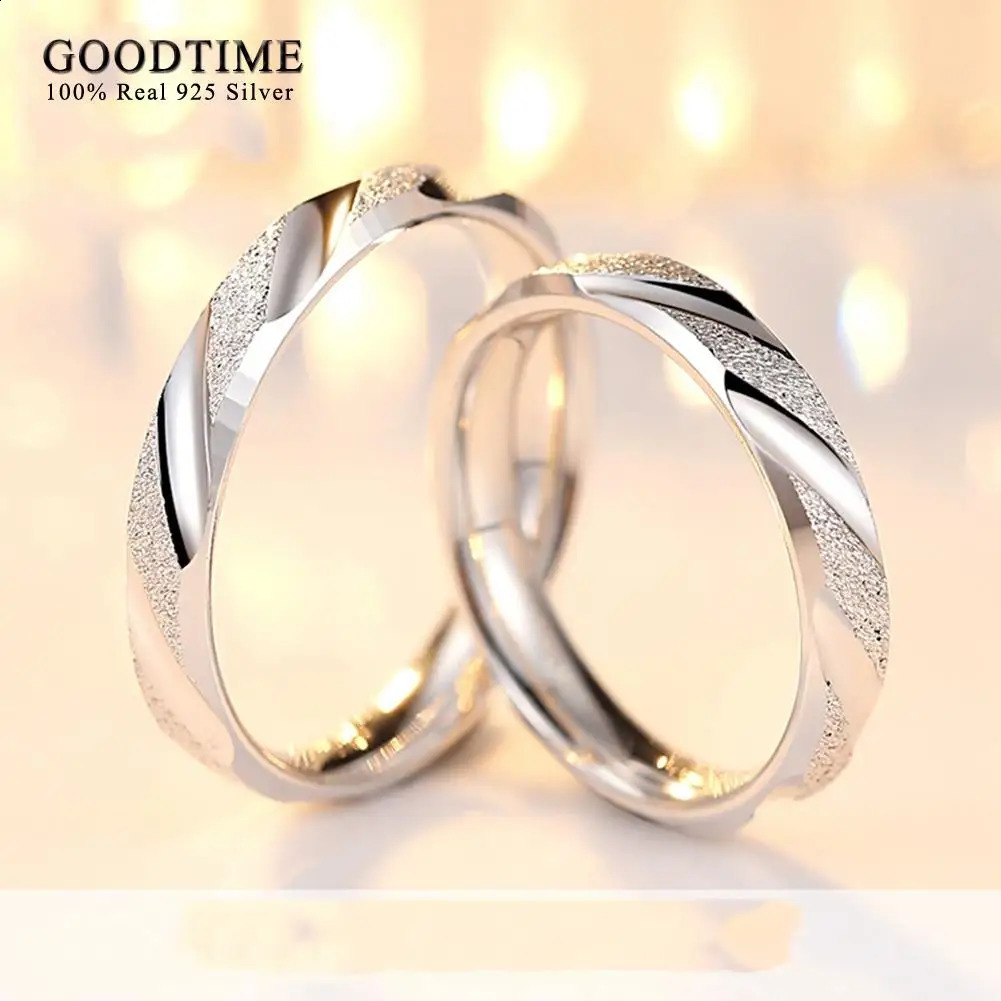 Fashion couple wedding ring 100% 925 sterling silver jewelry simple style threaded frosted band 250422