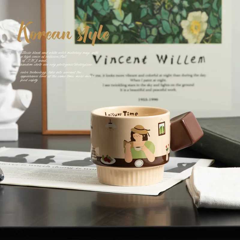 Korean Style High-Aesthetic Latte Art MugFashion Ceramic Coffee Cup for CouplesHis/Hers OptionsElegant Gift Souvenir Y251125