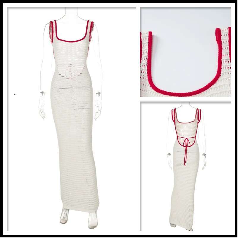 Dongdumaoyi Townlike Knitted Slim Bodycon Maxi Long Dress Women Spaghetti Strap Summer Hollow Out Backless Sexy Party Dresses