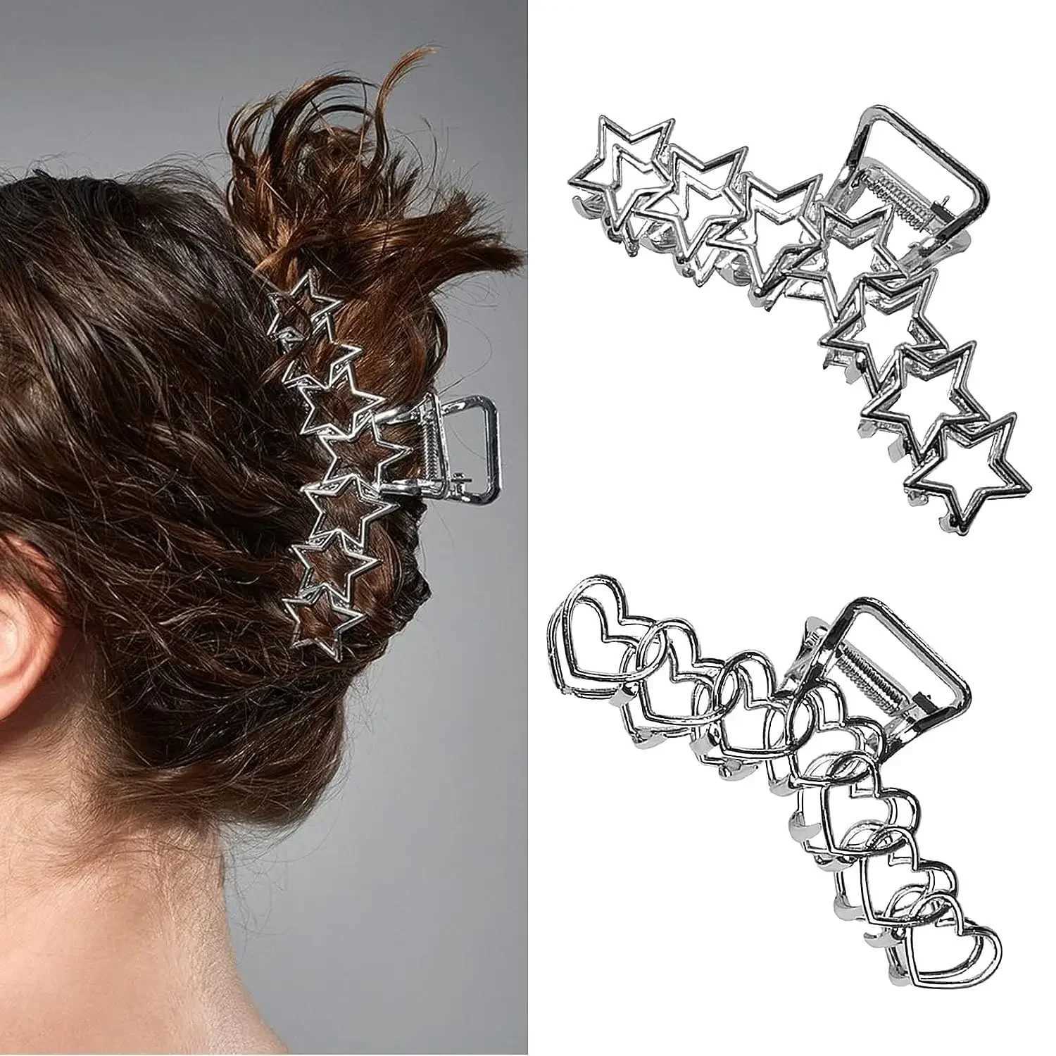 Fashionable Y2K Sar heart-shaped lip shaped gold silver black metal hair clip suitable for women Korean large novella crab clip headbandT250425
