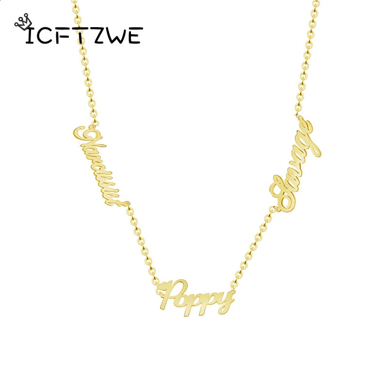 Custom Multiple Name Necklaces For Women Gold Plated Stainless Steel 2 3 4 5 Names Necklace Family Christmas Jewelry Gift 250425