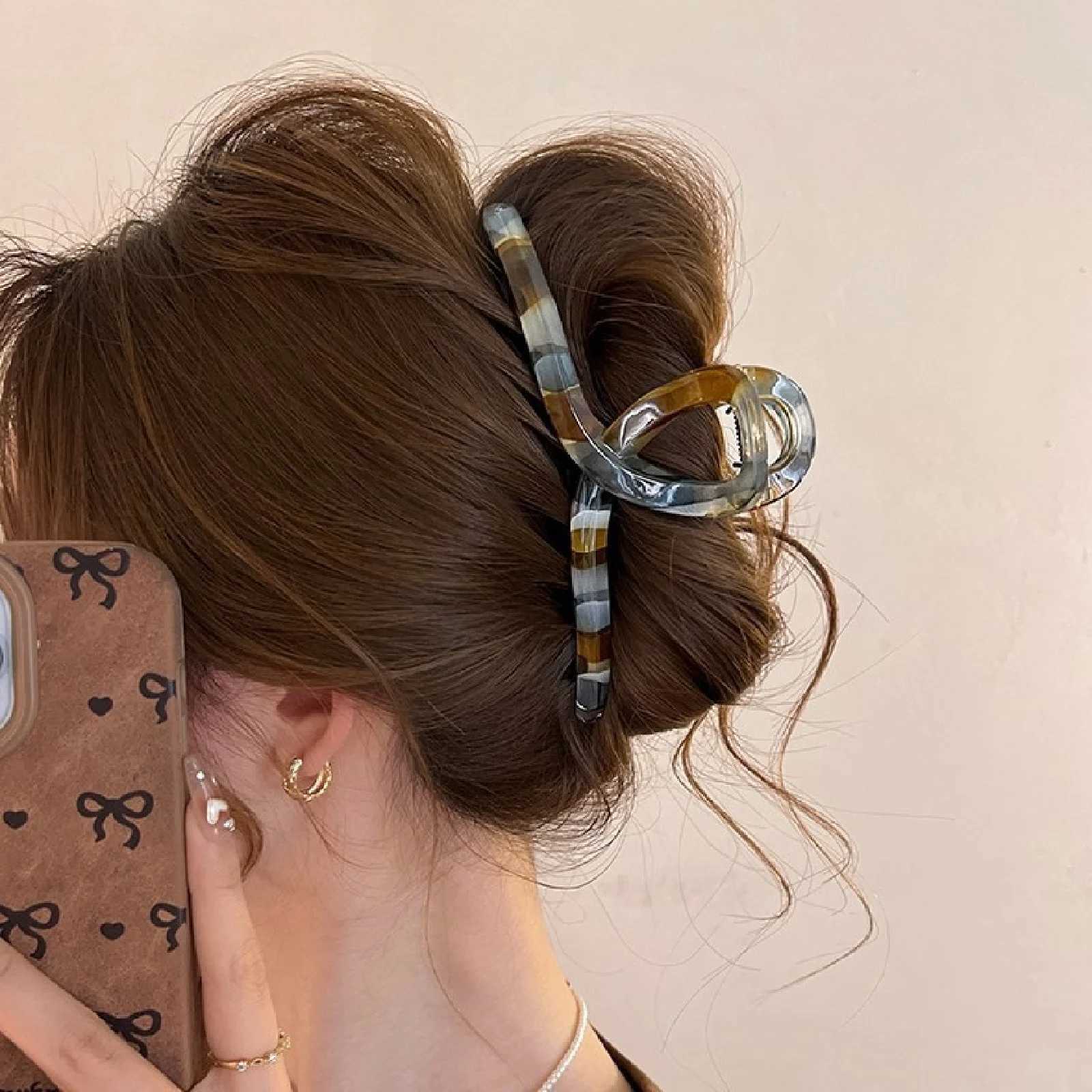 1 piece retro literary style color blocking grab clip female big new shark clip high-end back of the head hair clip hair AccT250425