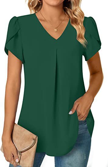 2023 Summer minimalist womens V-neck petal sleeve shirt womens shirt