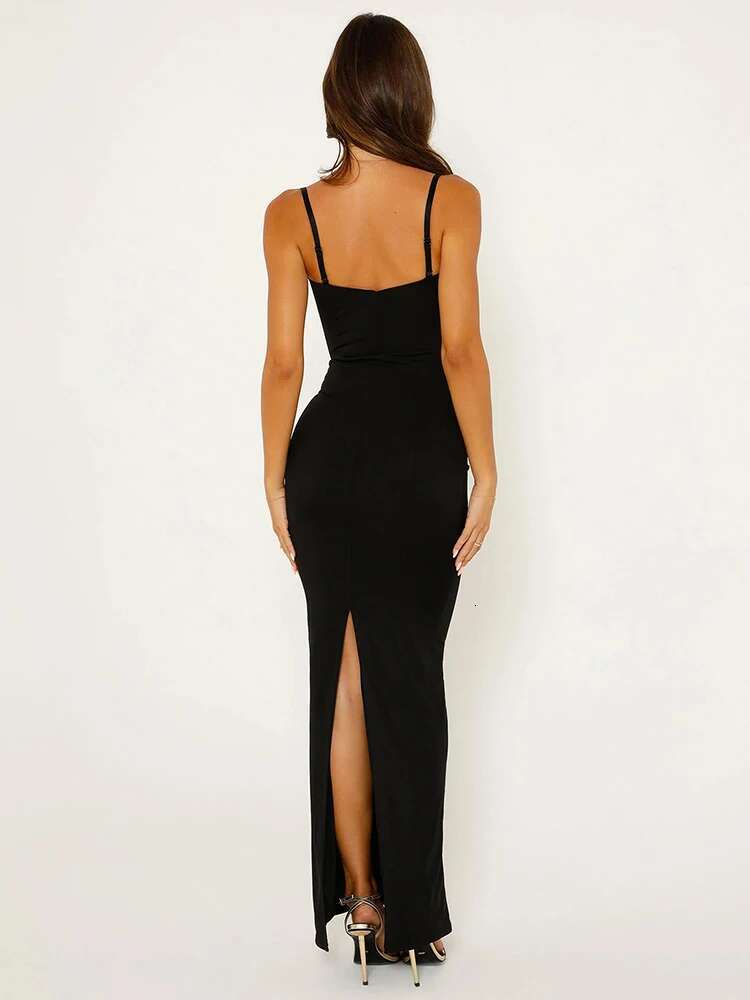 Dongdumaoyi Townlike Elegant Maxi Long Slim Bodycon Dress Women Spaghetti Strap Spring Summer Backless Sexy Party Dresses