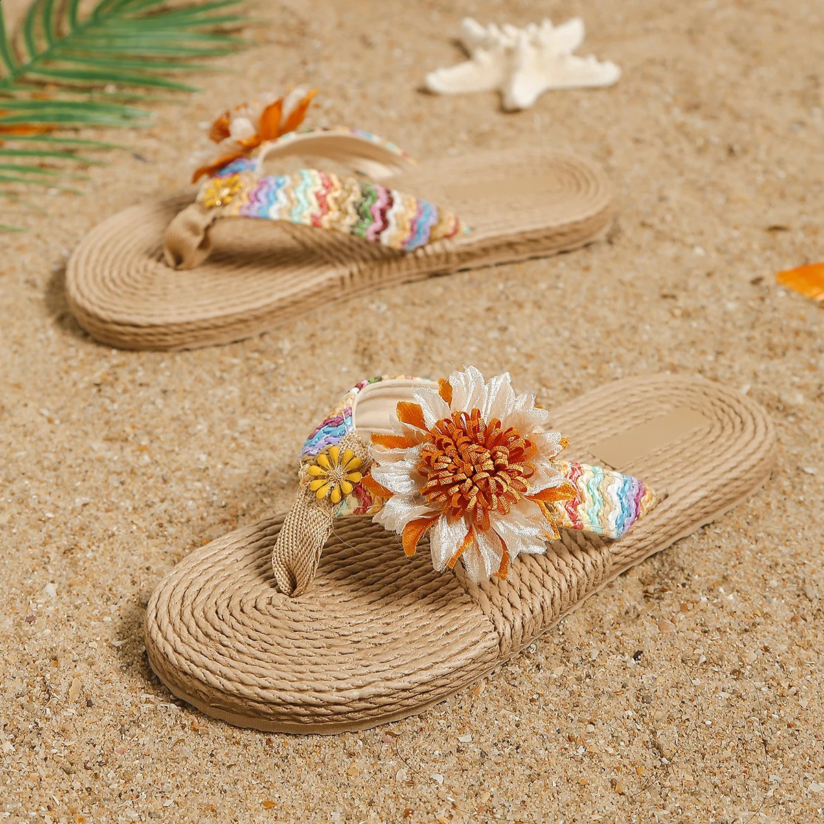 Womens fashion trend accessory Sunflower anti-slip wear soft sole flat flip flops 250421