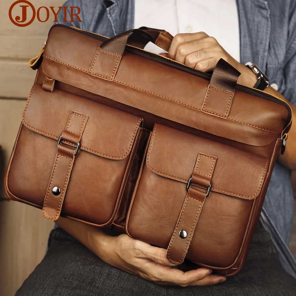 JOYIR Genuine Leather Mens Briefcases 156 Laptop Bag Business Messenger Bag Work Male Shoulder Bag Handbag Tote PortfolioT251125