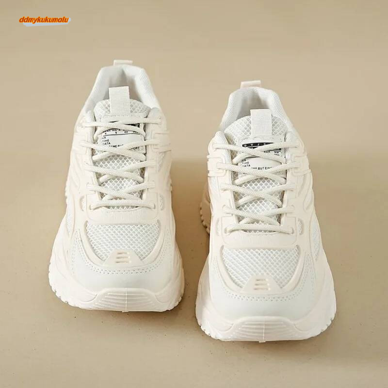 White Women 2024 New Leather Chunky Sneakers Women's Sports Thick Tennis Vulcanized Basket Platform Shoes ddmykukumalu