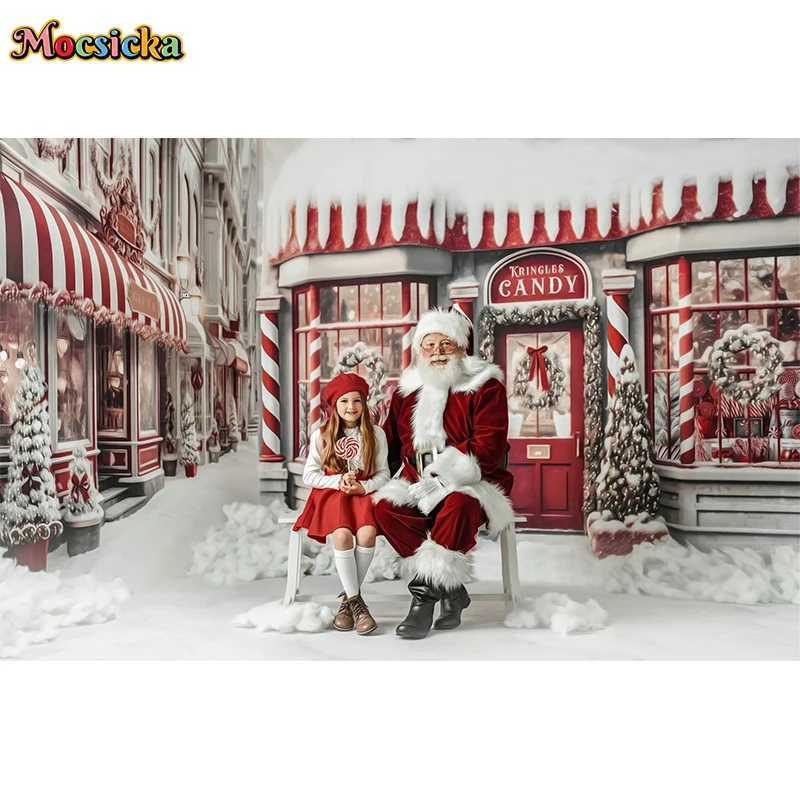 Mocsicka Christmas Photography Background Xmas Tree Winter Snow Red Candy House Shop Decors Family Baby Birthday Photo BackdropsM251125