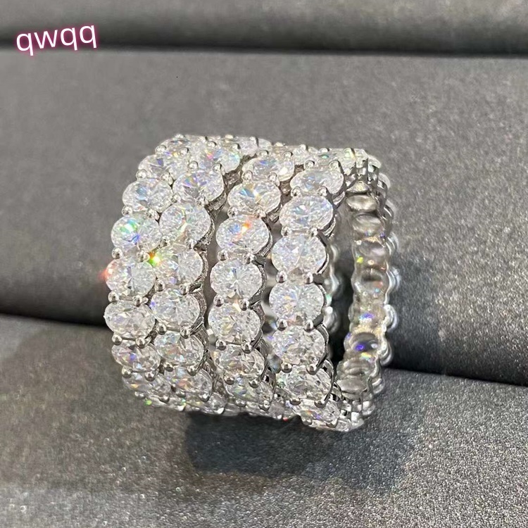 Customized Jewelry 14K/18K Solid Gold Full Circle Diamond Oval Moissanite Eternity Wedding Band Ring for Women