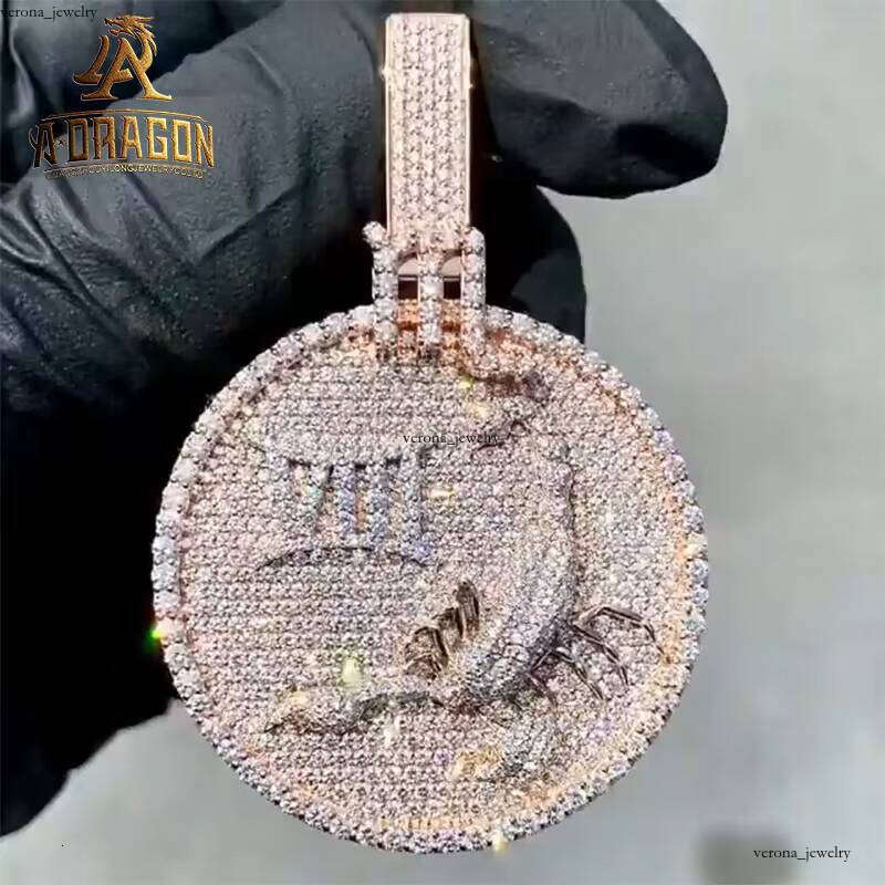 Luxurious Custom Iced Out Hip Hop Logo Pendant VVS Moissanite Jewelry, High-Quality Finish