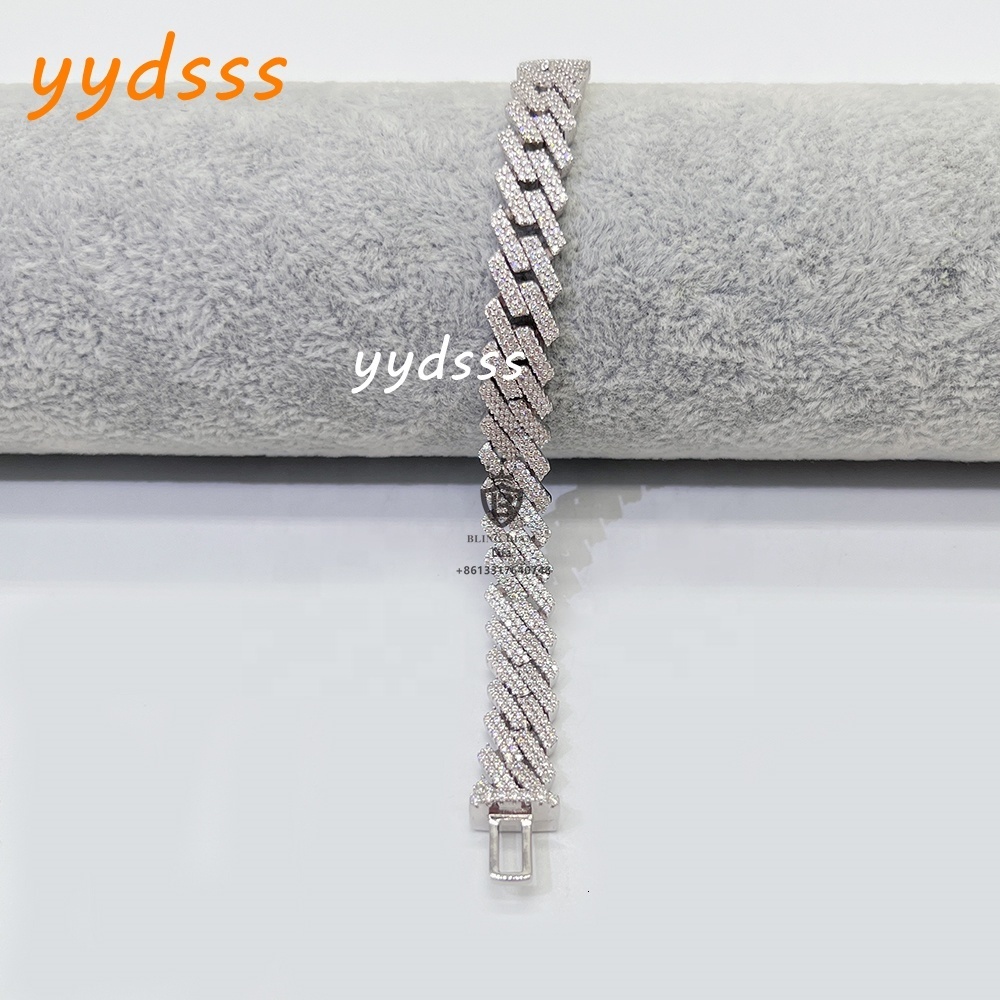 Wholesale Iced Out Jewelry GRA Certificate 7inch 8inch Hip Hop Mens Moissanite 10mm Silver Cuban Bracelet