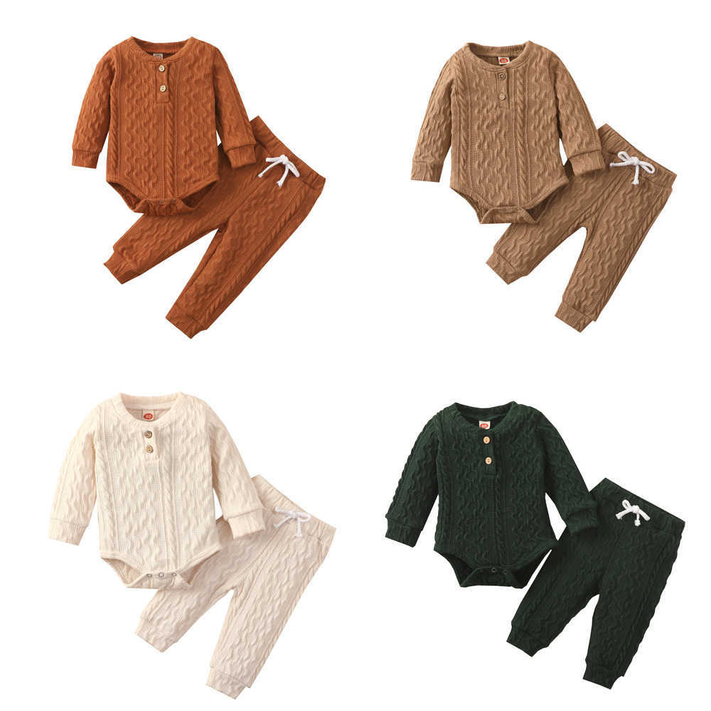 Clothing Sets Lioraitiin 0-24M Baby Girl Romper Tops Pants Suit Newborn Infant Long Sleeve Round Neck Button Sweater Knitting Trousers R250424 TKPH