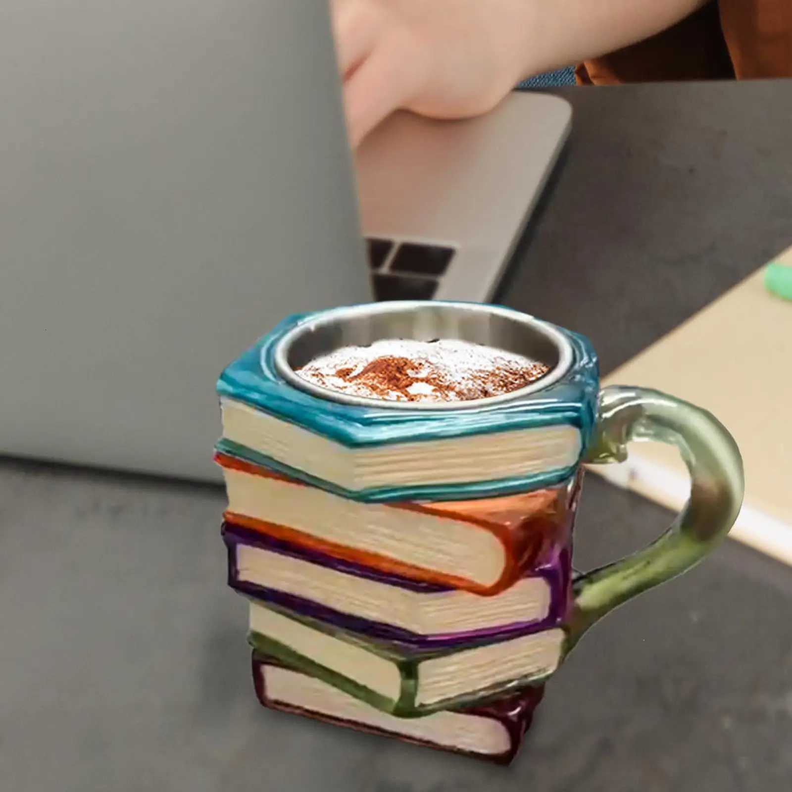Resin Painted Book Mug Multifunctional Tea Cups Book Stack Milk Cup Novelty Resin Water Drinking Container for Coffee Beer Y251125