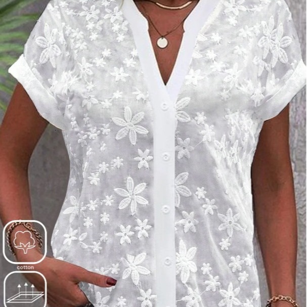 2024 summer simple casual V-neck solid color shirt for women