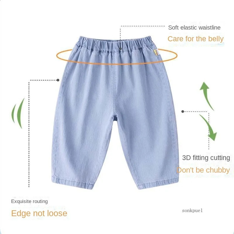 Baby denim pants 2024 childrens casual soft blue jeans loose Trouser boys and girls clothing 250414z