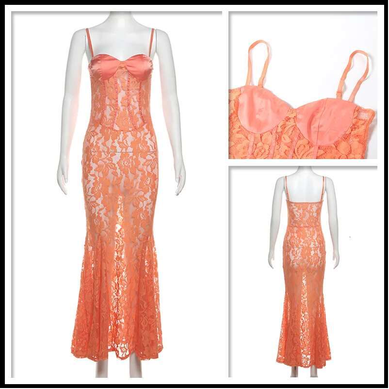 Dongdumaoyi Townlike Perspective Lace Maxi Long Dress Women Spaghetti Strap Summer Strapless Backless Sexy Party Dresses
