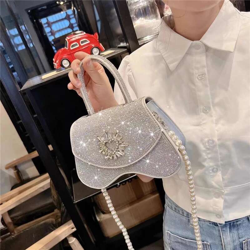 Spring and summer new rhinestone full of tassel handbag banquet dress one-shoulder cross-body pearl chain women's bag