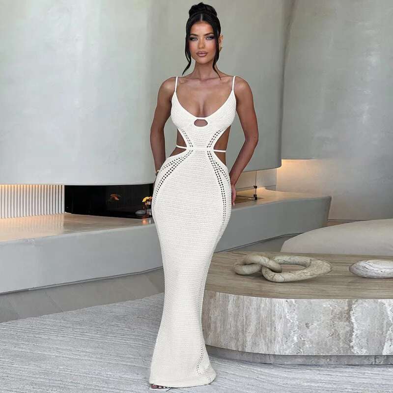 Dongdumaoyi Townlike Knitted Elegant Maxi Long Dress Women Spaghetti Strap Summer Backless Sexy Party Slim Bodycon Dresses
