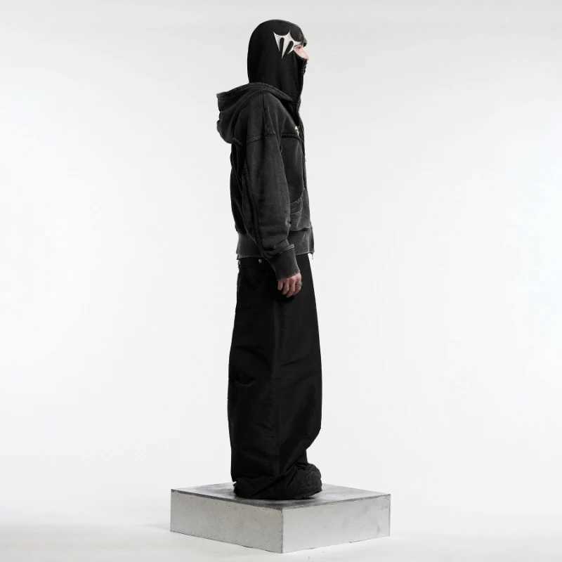 Y2K Ninja Hoodie Gothic Fashion Double Hat Design Function Street Clothing Retro Street Mens Extra Large Casual Zipper w250425