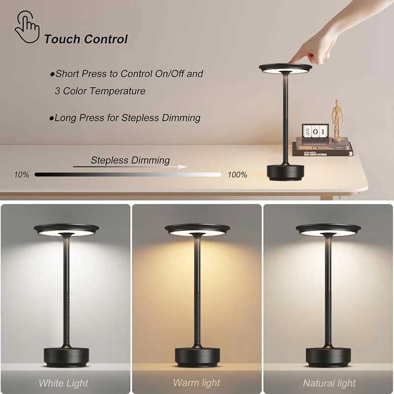 Wireless LED Reading Light Touch-Sensitive Bedside Decorative Night Light Portable Study Dining Table LampM251125