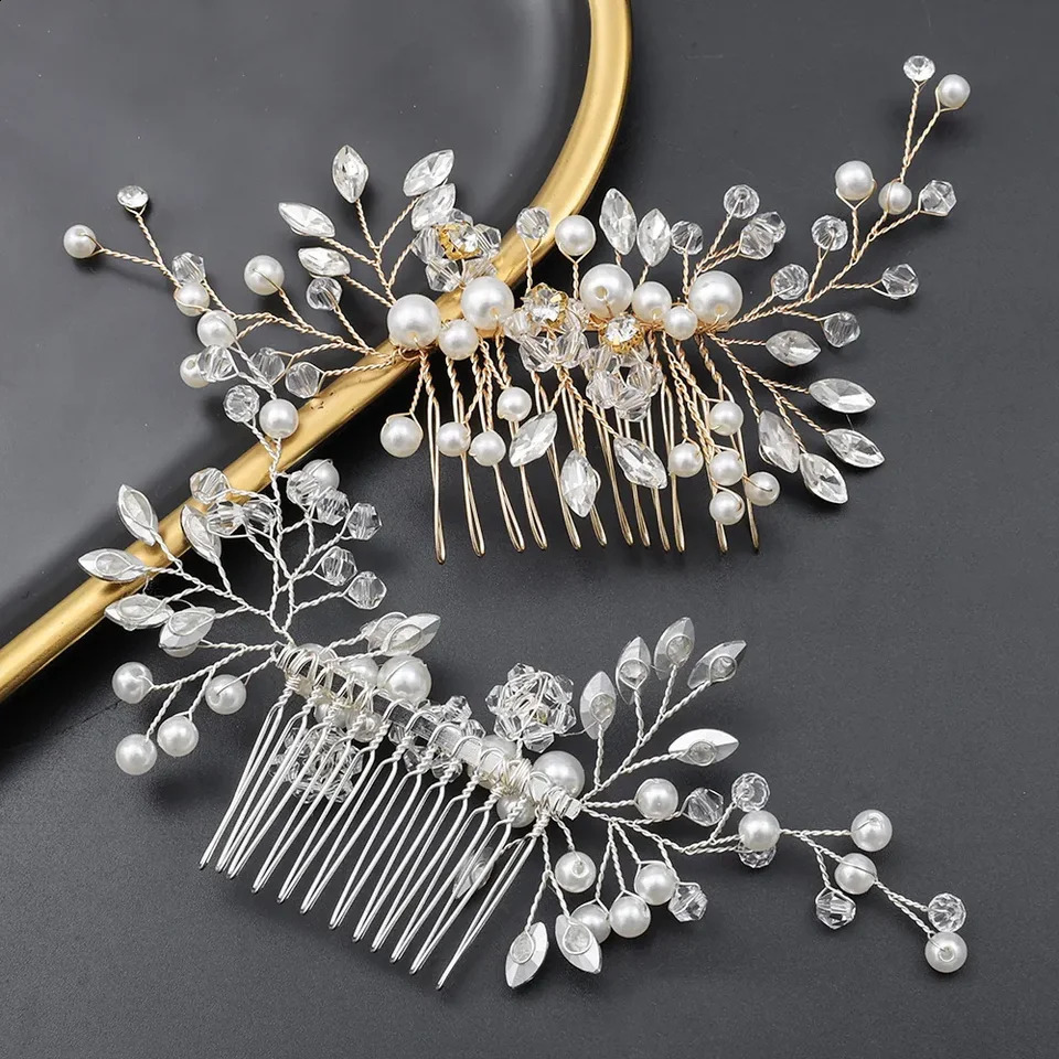Handmade pearl crystal leaf headband suitable for womens weddings jewelry headwear bridal hair decoration wedding 250417