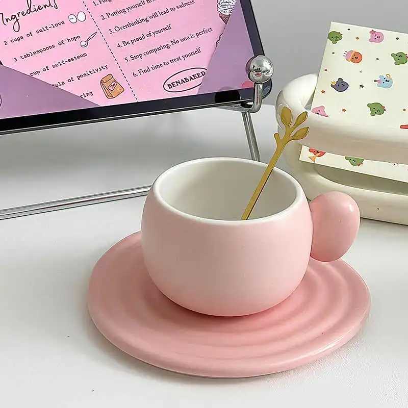 250ml Ceramic Coffee Cup Plate Set With Spoon High Beauty Makeup Womens Afternoon Tea Cup And Dish Sets Girl Birthday Gift Y251125