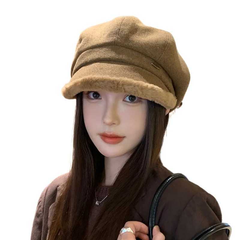 Faux Fur Beret for Women Winter Fashion Plush Slimming Newsboy Cap Elegant Short Brim Hat Flattering J251125