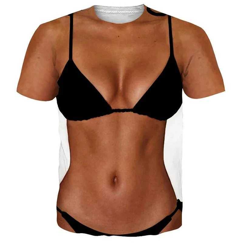 Interesting muscle body 3D printed T-shirt mens designer clothing street clothing short sleeved top T-shirt ugly chest hair T-shirt W250425