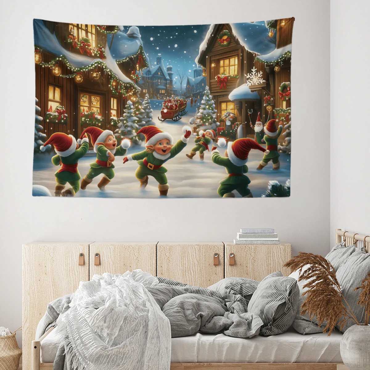 1pc Cartoon Merry Christmas Print Holiday Tapestry Multi Sizes Living Room Wall Decoration Background Cloth Machine WashableM251125