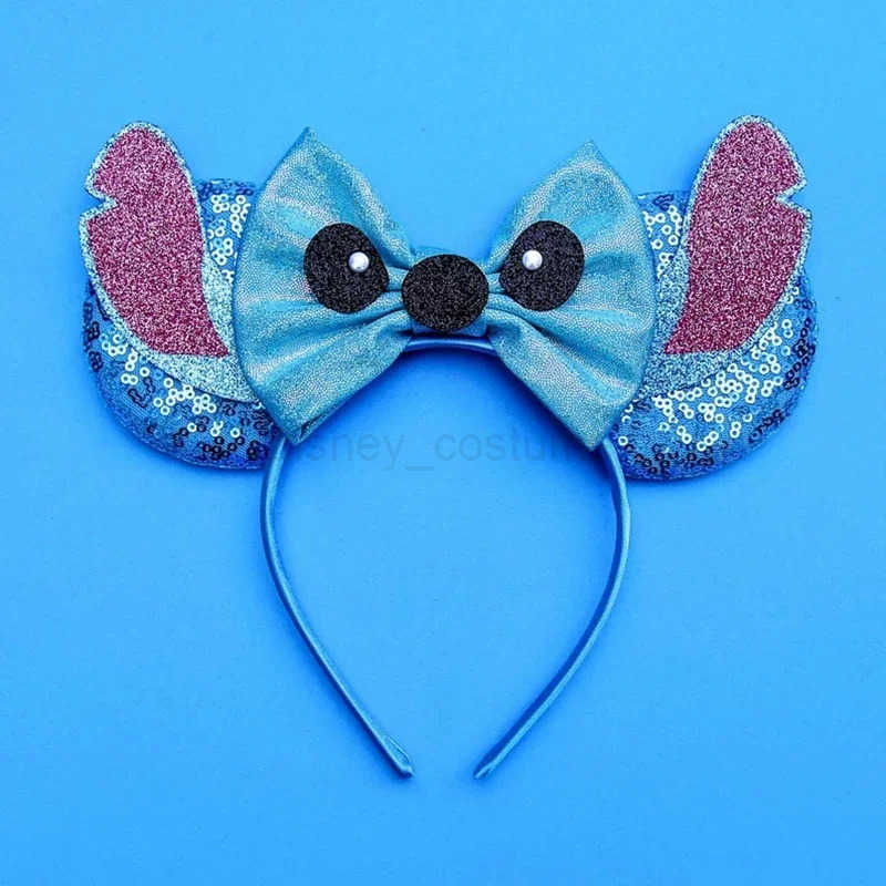 Disney Lilo Stitch Ears Hairband Women Sequins Bow Elasticity Cute Mickey Mouse Headbands Girl Hair Accessories Birthday Party X250425