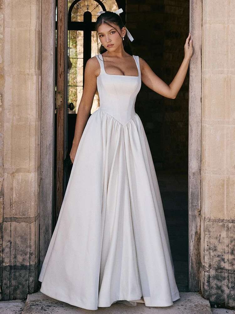 Dongdumaoyi Townlike Waist Wrap A Line Dress Women Spaghetti Strap Spring Summer Maxi Long Backless Nightclub Sexy Party Dresses