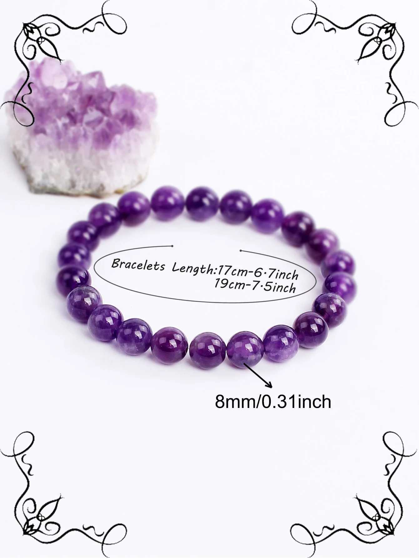 Amethyst Bead Bracelet Natural Healing Crystal Calming Jewelry Stress Relief Spiritual Clarity Energy-Boosting Stone Gift J251125