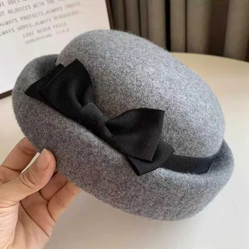 Fashion Women 100 Wool Beret Hat With Bow Fall Winter Fascinator Weddings Church Felt Top Hat Fedora Hat French Elegant Beret J251125