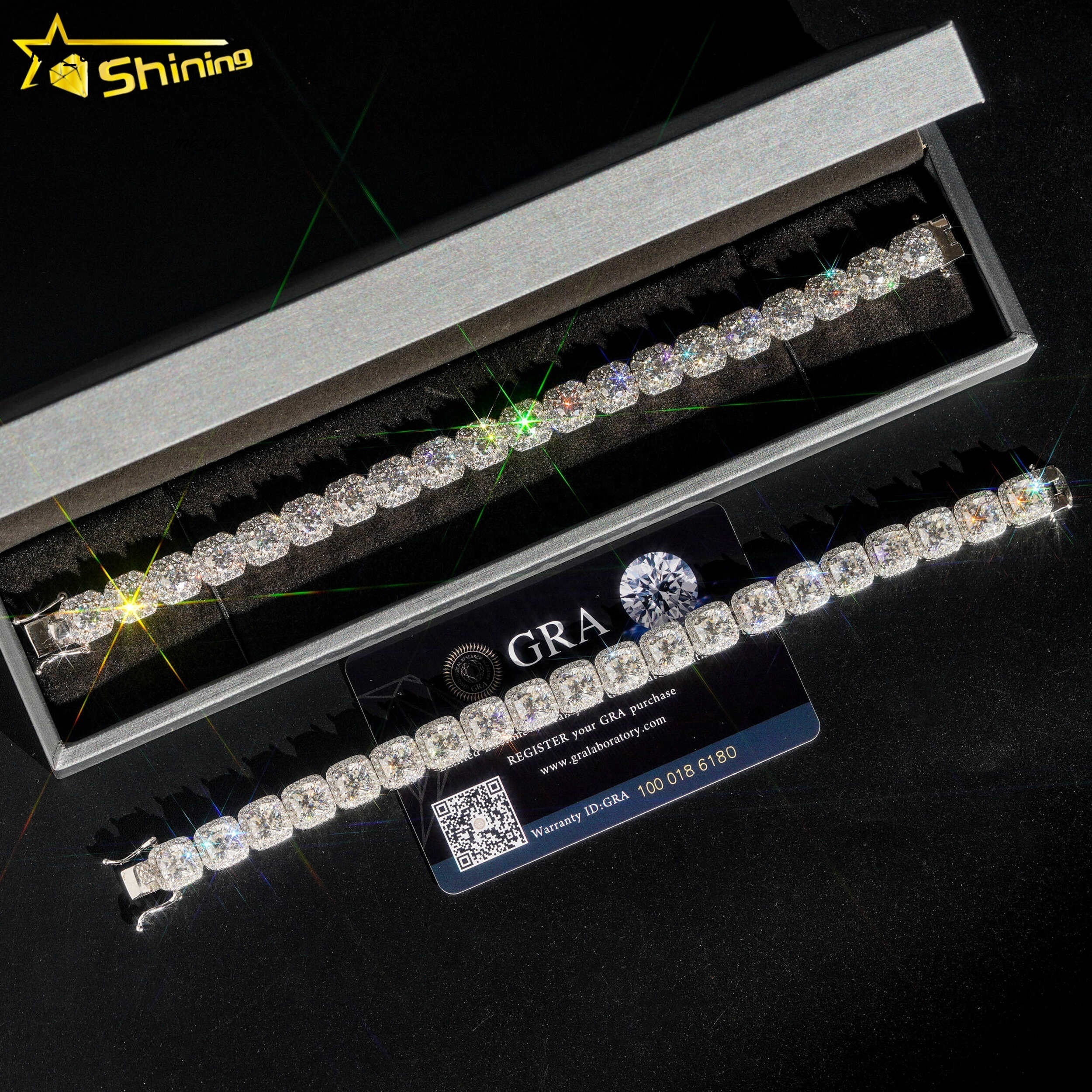 New Designs Luxury 925 Sterling Silver White Gold Plated Iced Out Hip Hop Fire Jewelry VVS Moissanite Cluster Tennis Bracelet