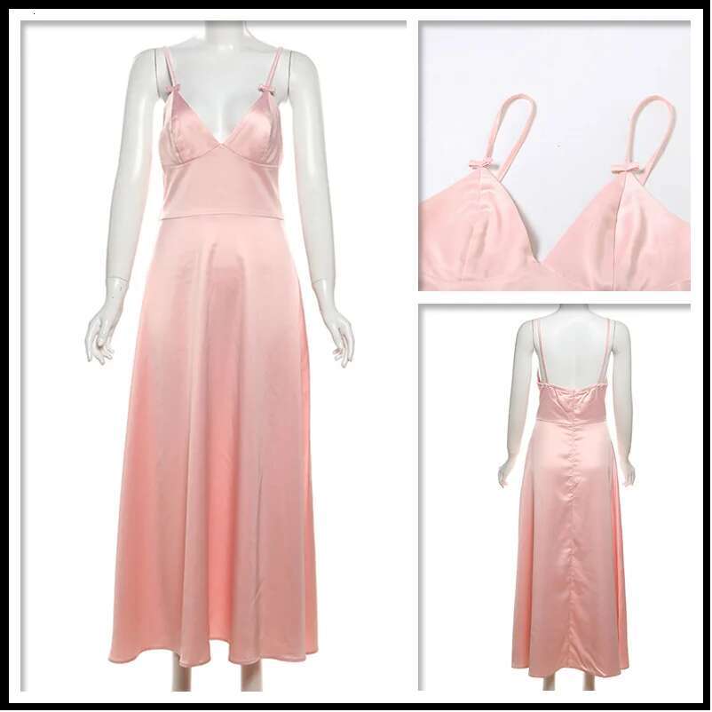 Dongdumaoyi Townlike Elegant Waist Wrap A Line Midi Long Dress Women Spaghetti Strap Summer Backless Nightclub Sexy Party Dresses