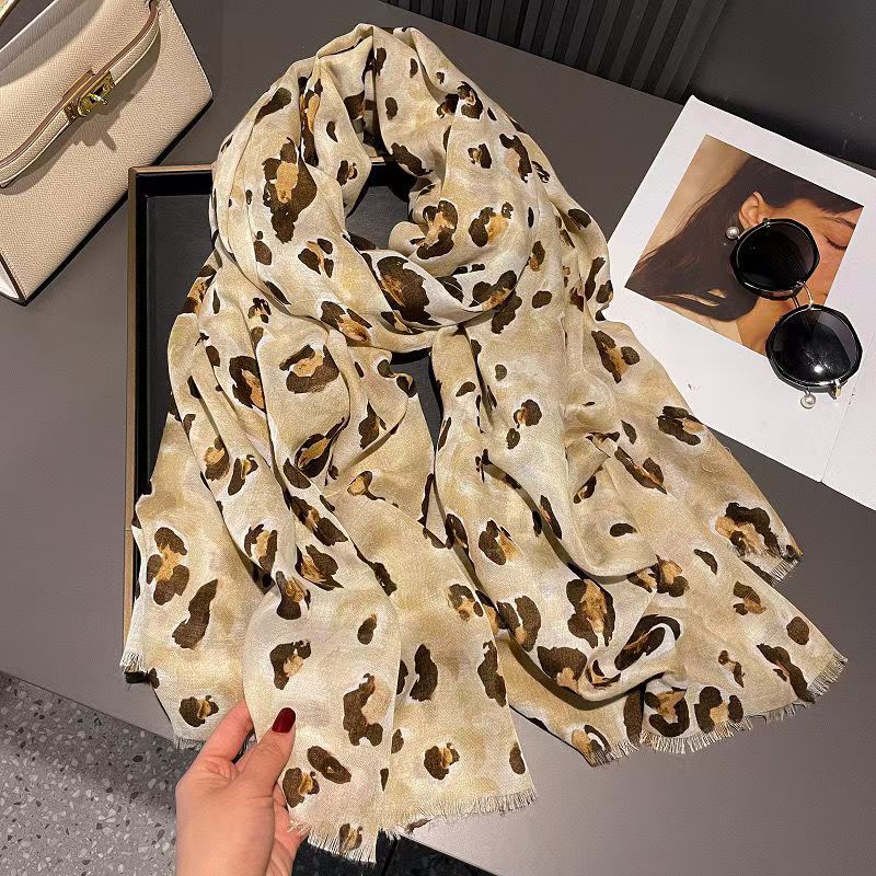 T553 leopard print fashion new silk spring and summer printed silk scarf cotton and linen scarf sun protection warm spring and autumn shawl thin gauze
