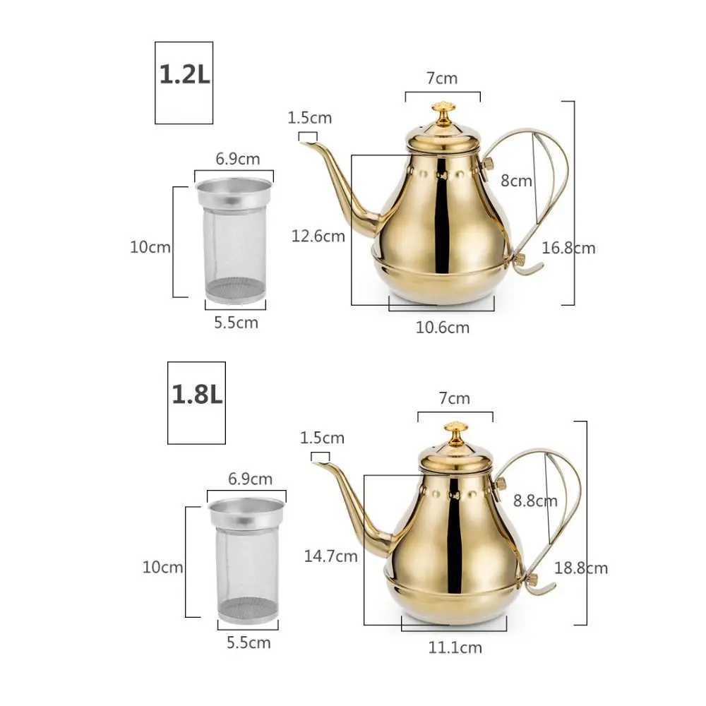 Stainless Steel Water Kettles With Infuser Filter Water Container Long Mouth Pot Green Oolong Tea Jug 18L/12L Coffee Kettle C251125