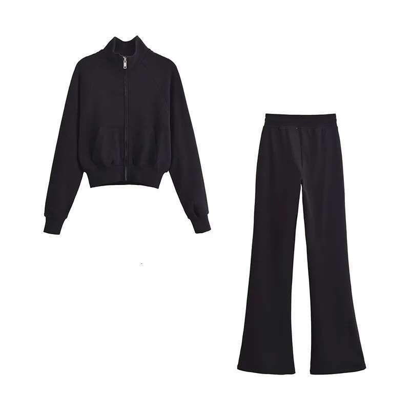 TRAF Women's Suit Spring 2025 New Multicolor Cotton Jacket Trousers Set Zipper Sweatshirt Flared Pants Casual Sports