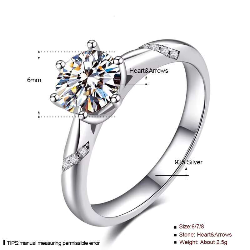 GR03 925 Italian Sterling Silver Classic Charming Moissanite Rings Jewelry for Lady