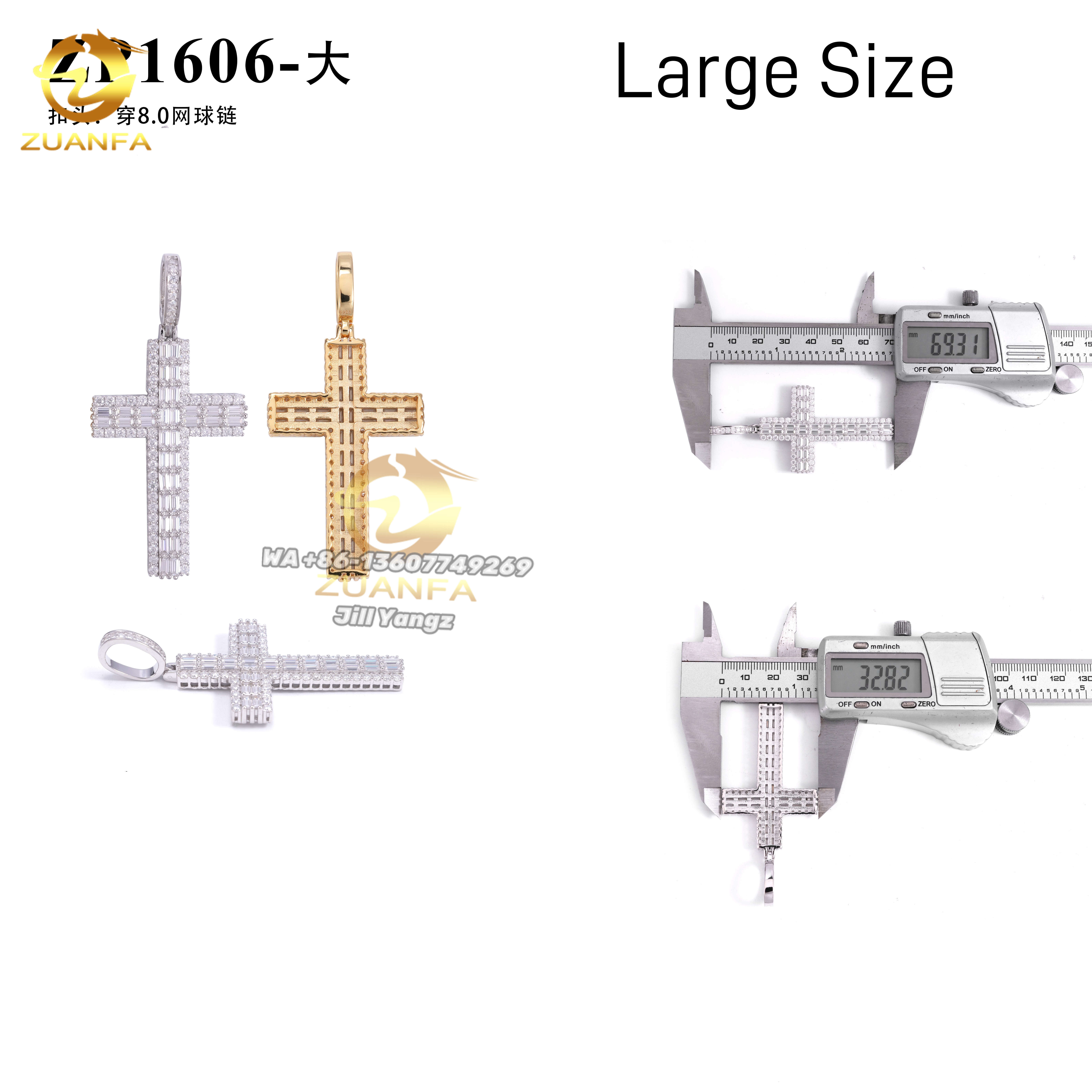 2 Size Options Cross Pendant Collection Baguette Moissanite Pendants GRA Certificate Iced Out Jewelry Custom Moissanite Pendant