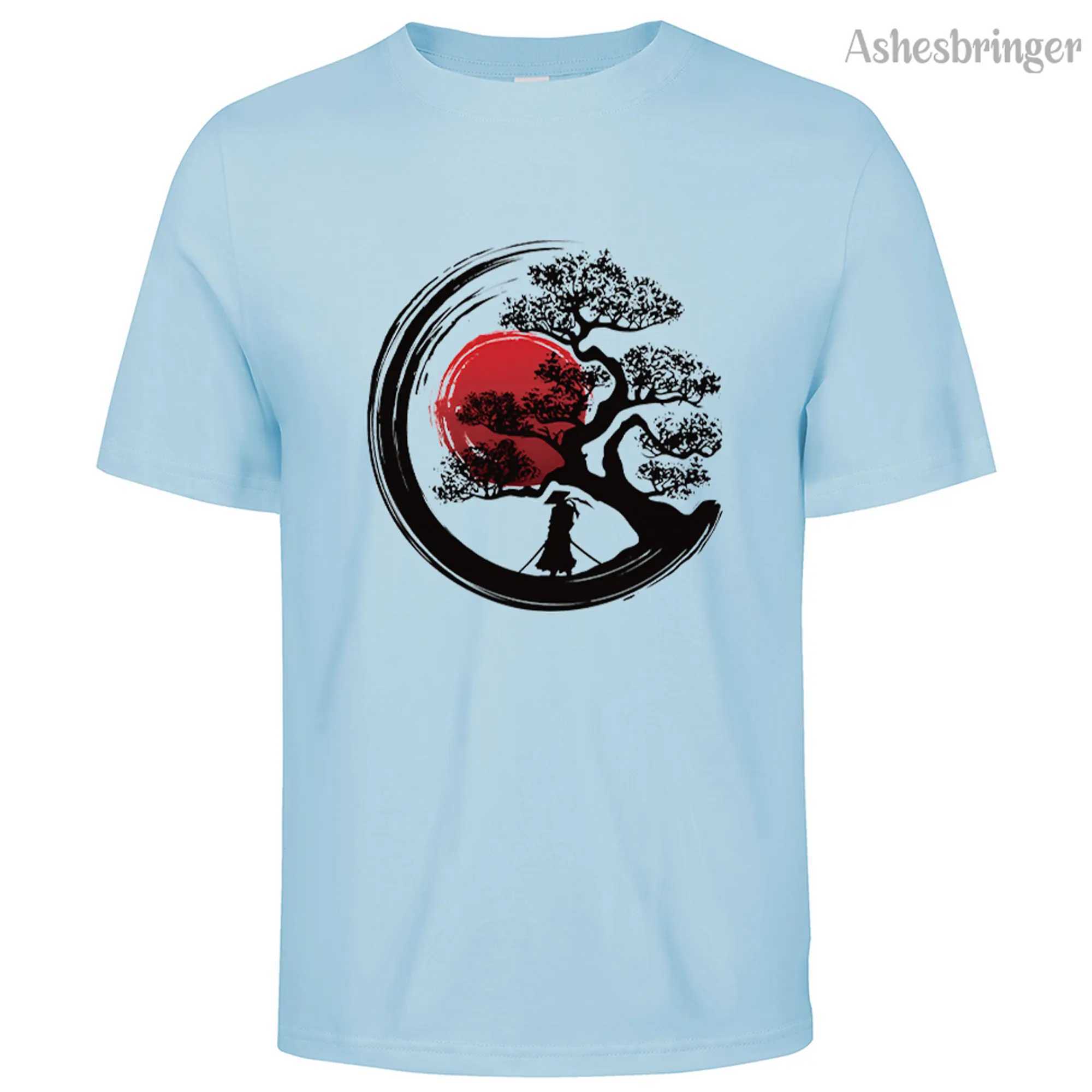 Mens 100% Summer Cotton Japanese Samurai Graphic Printed T-shirt with Casual Style Top for Men and Women W250425