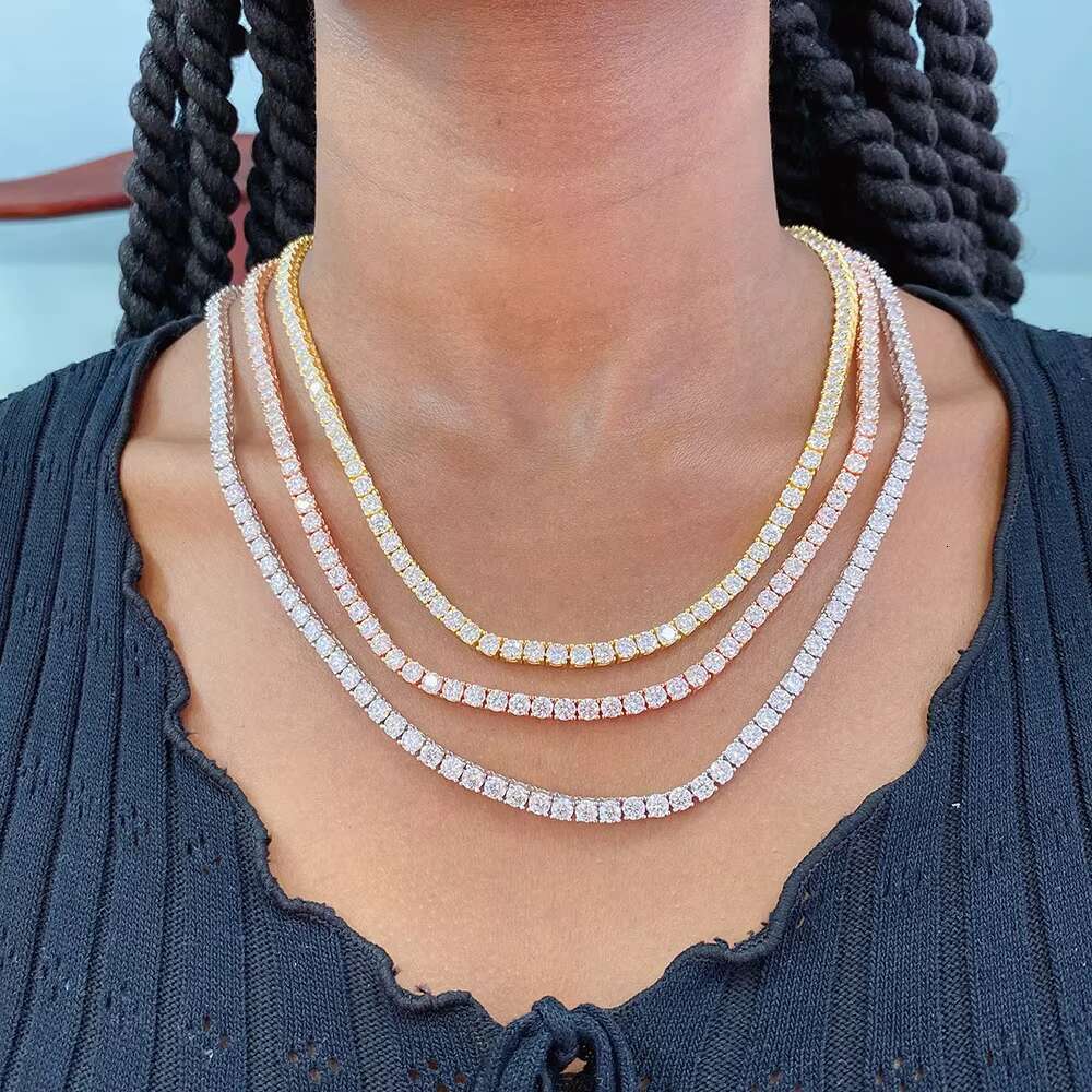 Ready to Ship Large Stock Best Price Iced Out Bling 925 Sterling Silver Moissanite Vvs Diamond Tennis Chain