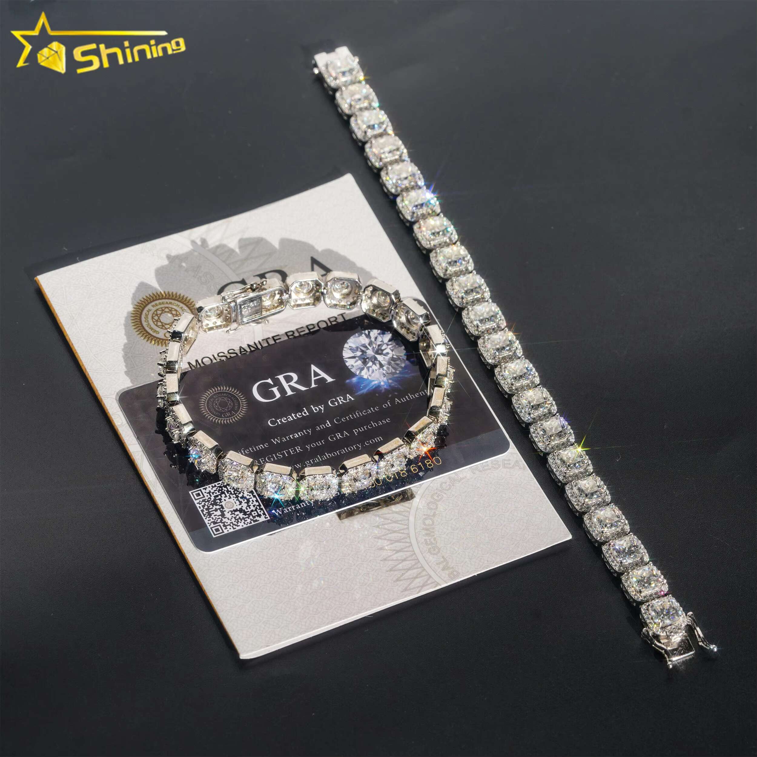 New Designs Luxury 925 Sterling Silver White Gold Plated Iced Out Hip Hop Fire Jewelry VVS Moissanite Cluster Tennis Bracelet