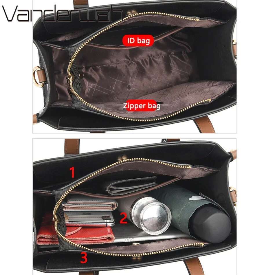 3 Layers Casual Vintage Ladies Tote Hand Bag Leather Handbags Designer Bags For Women 2024 Sac A Main Femme