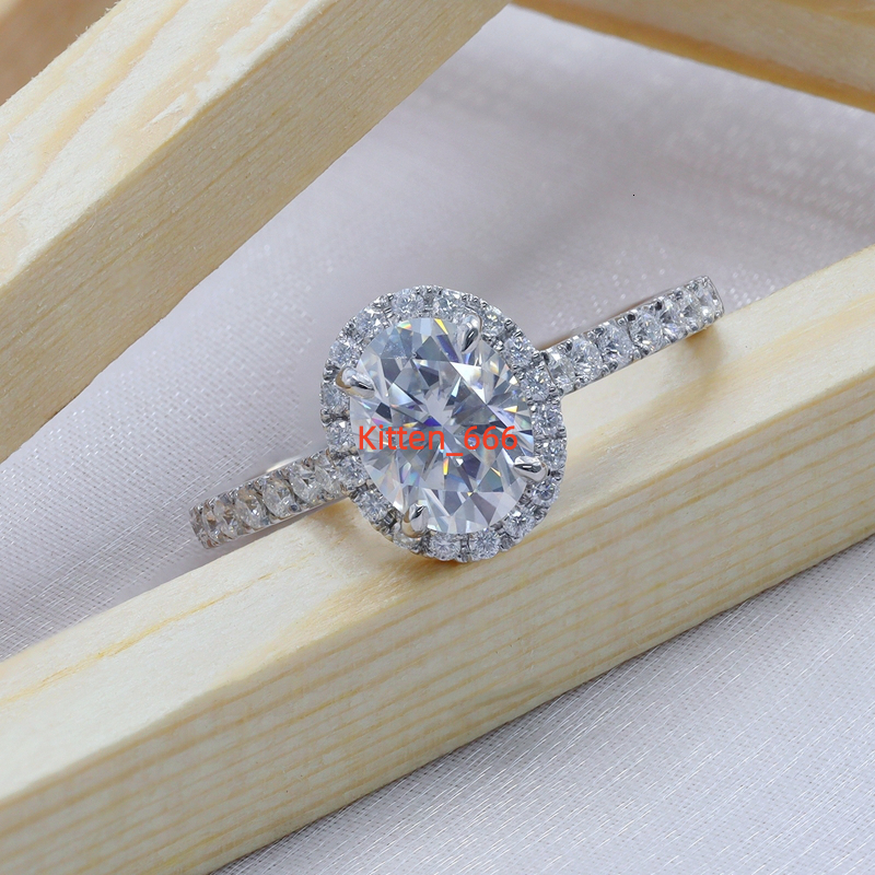 Paston Jewelry High Quality 5x7mm 1CT Oval Cut Moisssanite Ring D VVS Moissanite Diamond Wedding Halo Ring Women