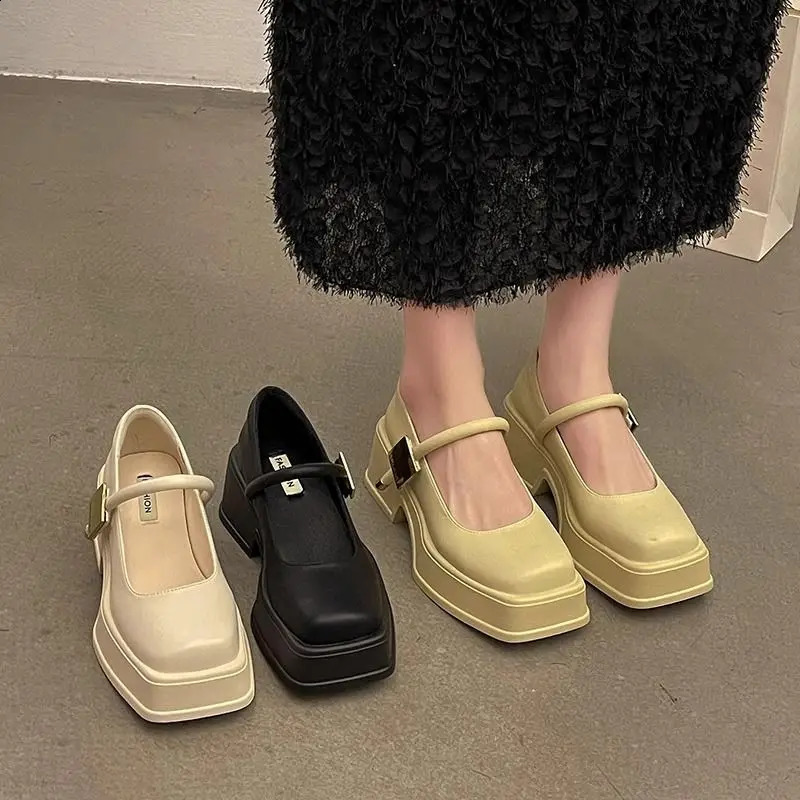 Woman Pumps Gothic Japanese Style Lolita Office Shoes For Women High Heels Mary Jane Square Toe On Heeled Fashion Leather Casual250418bj