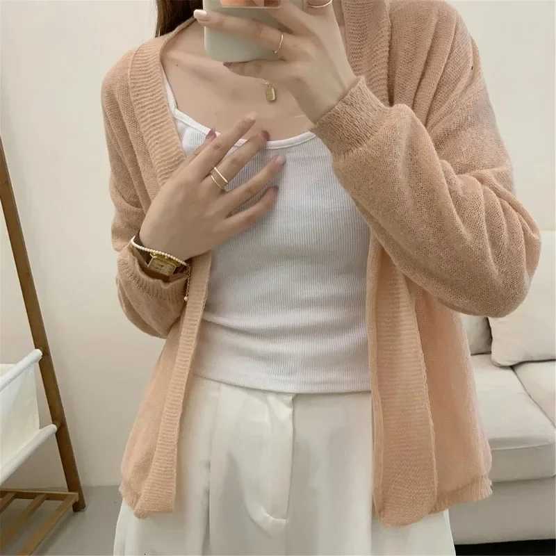 2025 Korean Style Thin Cardigan Casual Long Sleeve Women Sweater Elegant Knitted Jackets Autumn Solid Color Top Sweet KnitwearT251125